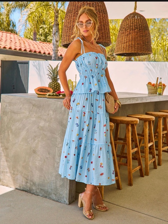Vici Dresses & Skirts - VICI Sun Pop Gingham Novelty Print Midi Skirt